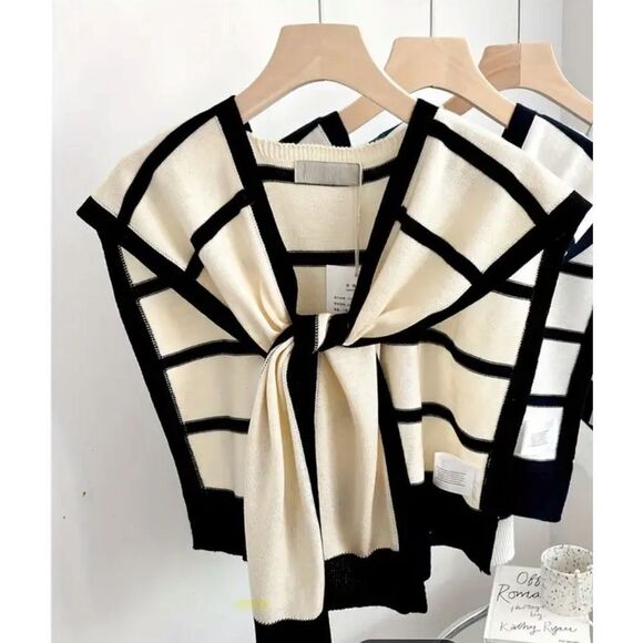 Wool blend Preppy Striped Knitted Shawl Elegant Warm Wrap Long S… - Picture 7 of 7